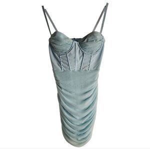 NWT Oh Polly Light Blue Mini Corset‎ And Mesh Mini Dress Sz 6